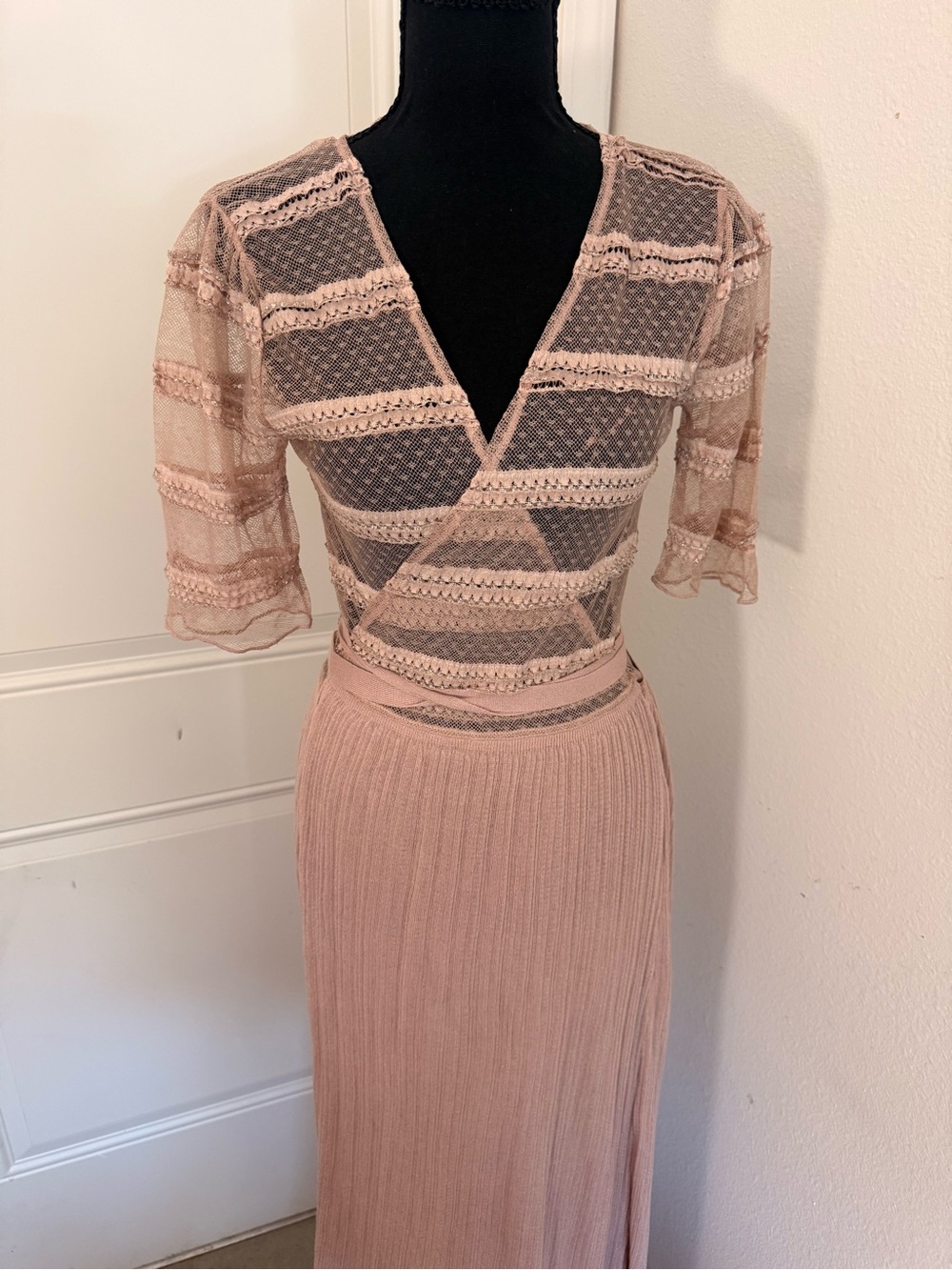 NWT Zara Blush Pink Lace Wrap Maxi Wrap Dress